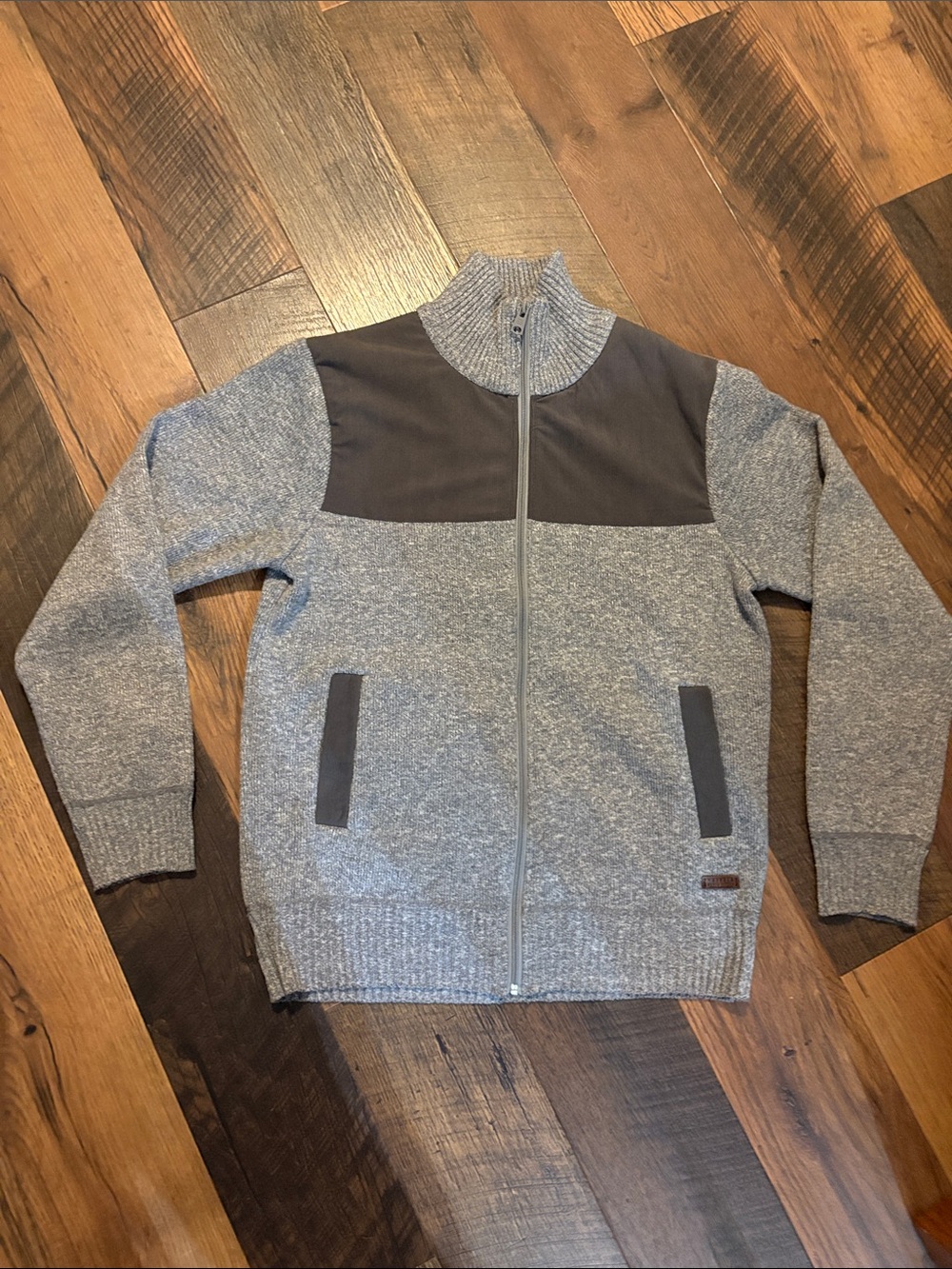 Buffalo David Bitton Gray Full-Zip Knit Sweater with Dark Yoke